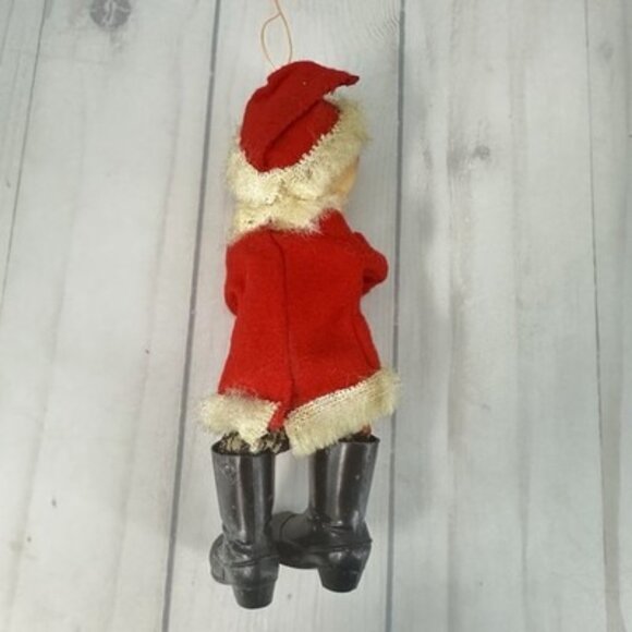 Vintage Felt Rubber Face Pixie Elf Christmas Ornament Japan Red White Boots 5" - Picture 2 of 6
